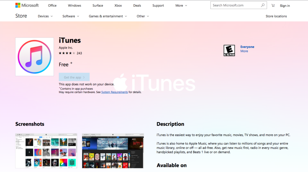 iTunes в Windows Store